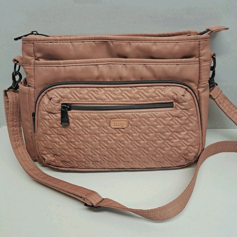 LUG Shimmy Quilted Crossbody Shoulder Bag Blush Pink Zip Top